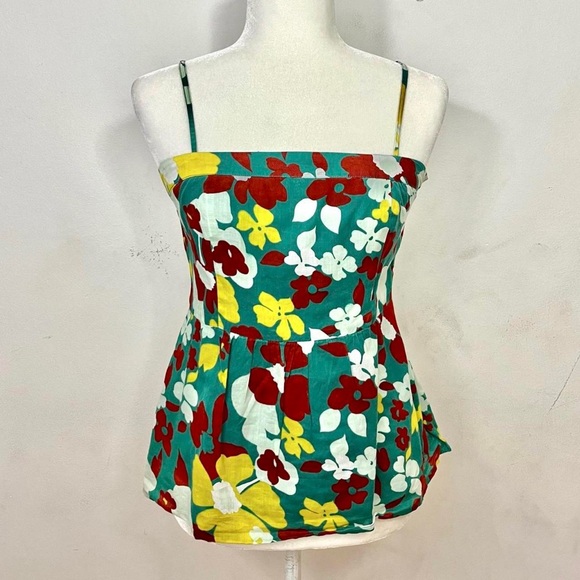 Green yellow and burgandy floral spring tank top - Picture 1 of 4